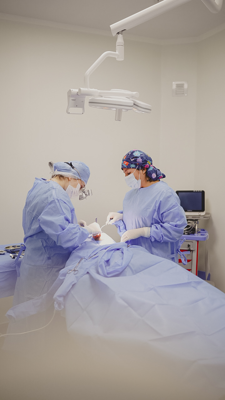 Equipo de Clínica Acevedo y Cáceres en cirugía dental en pabellón habilitado